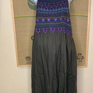 Natural Life Tricia Embroidered Boho Charcoal Maxi Dress